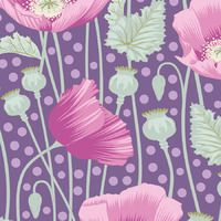 Tilda Gardenlife Poppies Lilac Quilting Fabric 100306
