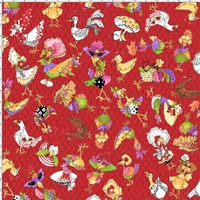 Chicken Chique Chicken and Wire Red 0111226 Patchwork Fabric