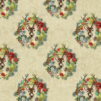 Christmas Magic Reindeer Joyful Wreaths Cream 1121-2107 Patchwork Fabric