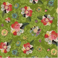 Soul Shine and Daydreams Collage Flower Dark Lime Fabric 187 744