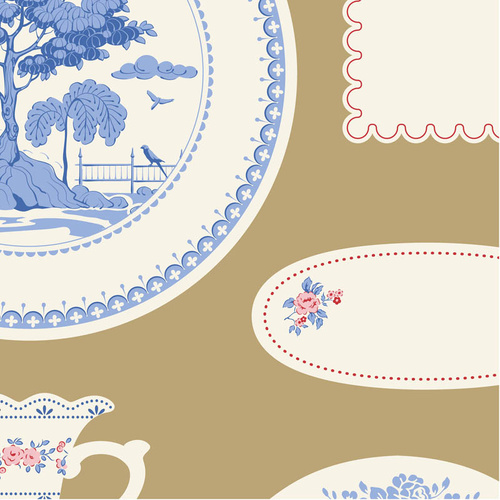 Tilda Something Blue Labels & Ornaments Orchre 110172 Quilting Fabric