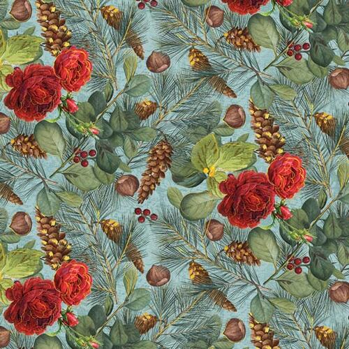 Christmas Magic Botanical Magic Turquoise 1121-1984 Patchwork Fabric