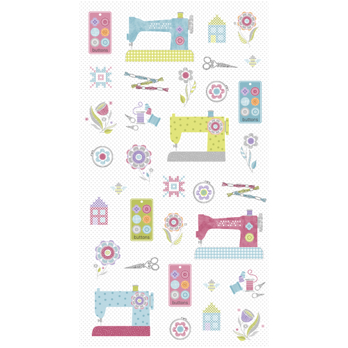 Stitch Garden 16186-91 White Multi Panel 24" X 44" Quilt Fabric 