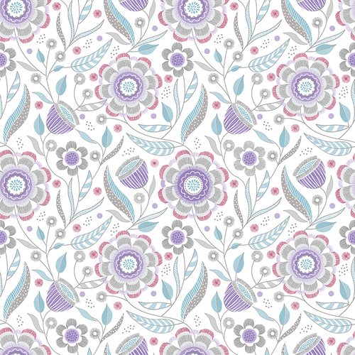 Stitch Garden 16189-61 Str. Floral Purple/Grey Quilt Fabric