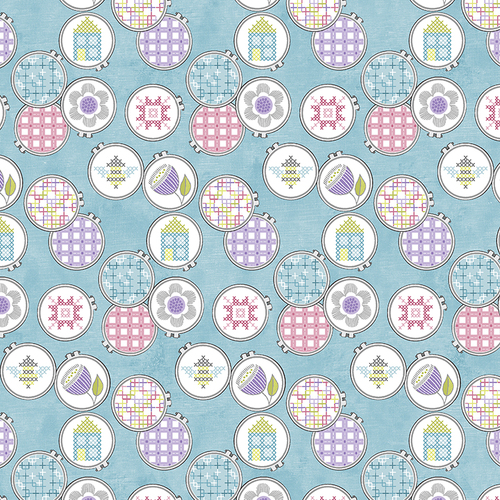 Stitch Garden 16191-80  Hoop & Stitch Turquoise Quilt Fabric