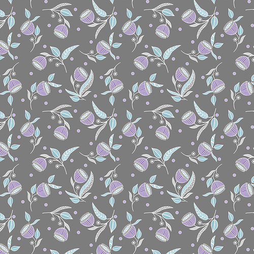 Stitch Garden 16196-11 Pod Flowers Charcoal Quilt Fabric