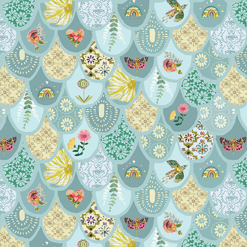 Follow Your Joy 16659-85 Bargello Teal Quilting Fabric 