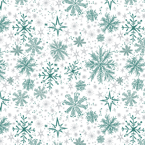 Magical Season 16727P-90 Snow Frost White Teal Quilting Fabric 
