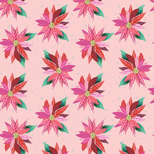 Magical Season 16729P-01 Painterly Poinsettia Light Pink Quilting Fabric 