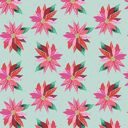Magical Season 16729P-04 Painterly Poinsettia Light Turquoise Quilting Fabric 