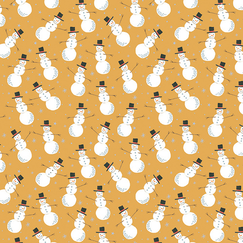 Magical Season 16730P-33 Merry Snowman Gold Quilting Fabric 