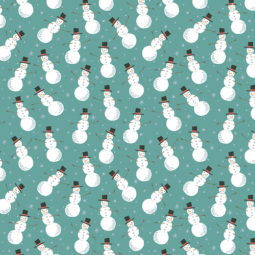 Magical Season 16730P-83 Merry Snowman Medium Turquoise Quilting Fabric 