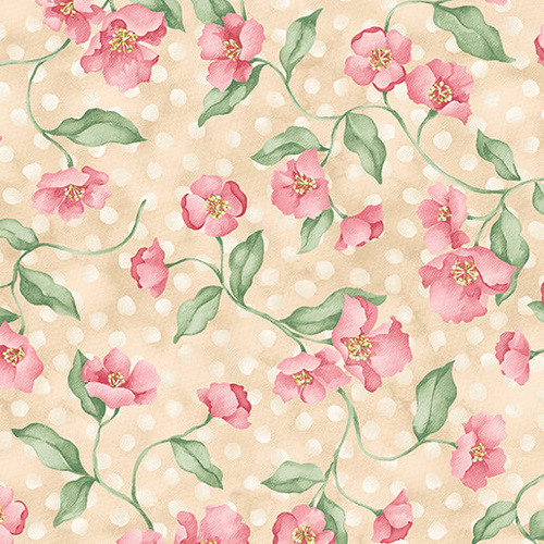 Winsome Blossoms Cream Pink Floral 17280-07 Quilting Fabric