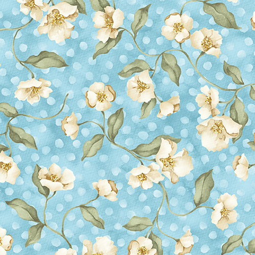Winsome Blossoms Azure Blue Floral 17280-24 Quilting Fabric