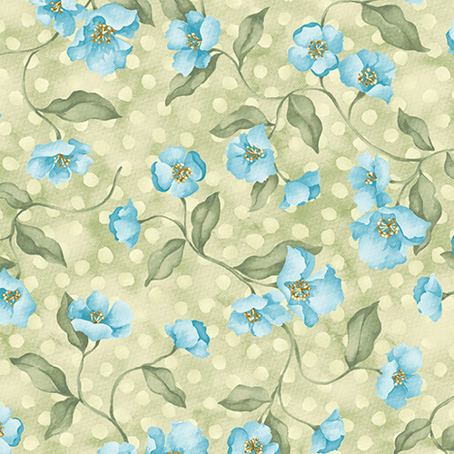 Winsome Blossoms Celery Blue Floral 17280-42 Quilting Fabric
