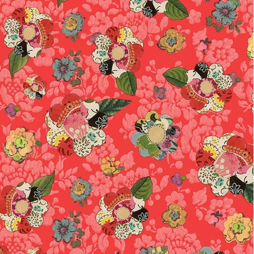 Soul Shine and Daydreams Collage Flower Dark Coral Fabric 187 739