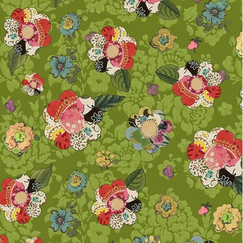 Soul Shine and Daydreams Collage Flower Dark Lime Fabric 187 744