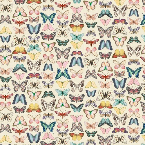 Vintage Perfumery Antique Butterflies Linen 3139/88L Patchwork Fabric 