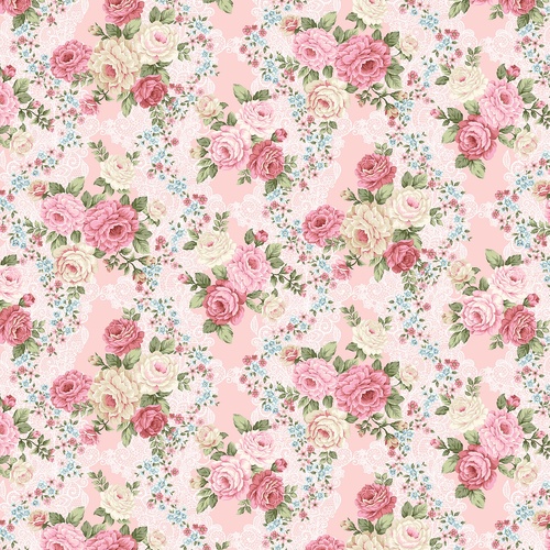 My Victorian Garden Pink Floral & Lace 3410-22 Quilting Fabric