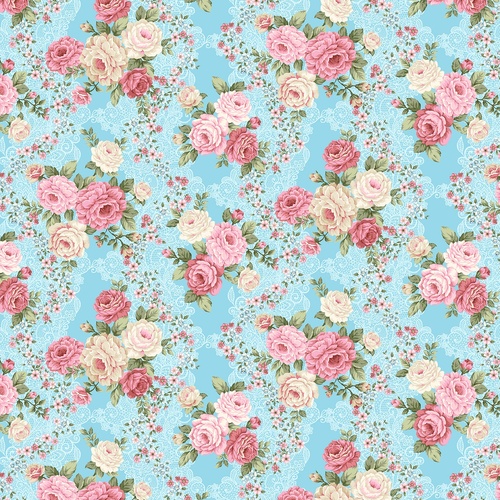 My Victorian Garden Blue Floral & Lace3410-77 Quilting Fabric