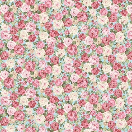 My Victorian Garden Lt Blue Packed Floral 3413-17 Quilting Fabric