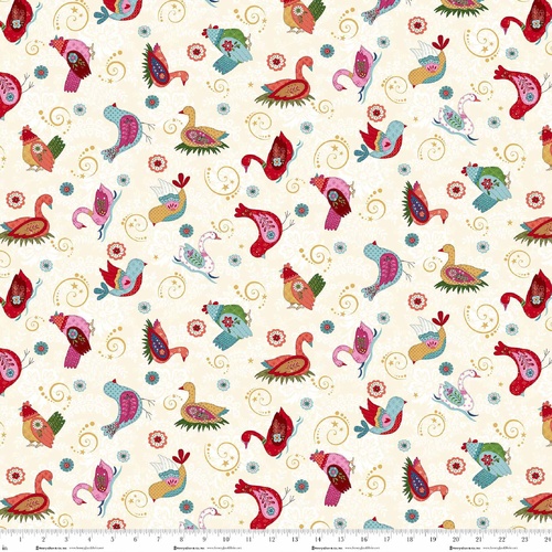 Scandinavian Holiday Bird Ornament Toss Cream/Multi 3450-44 Quilting Fabric 