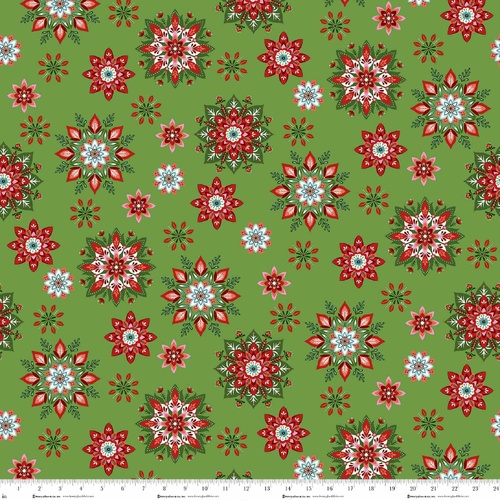 Scandinavian Holiday Snowflake Toss Green 3452-66 Quilting Fabric 