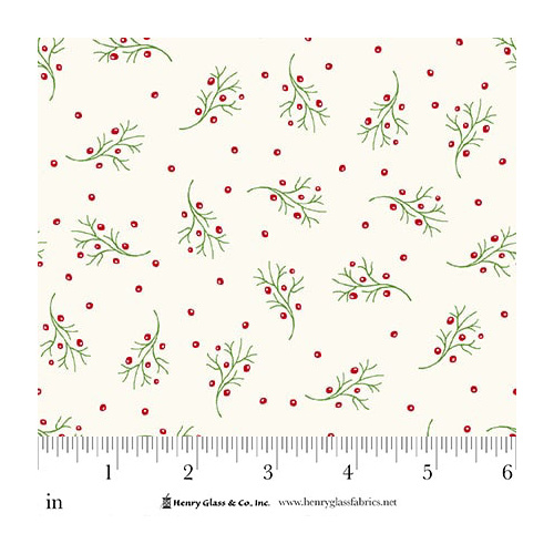 Scandinavian Holiday Holly Berry Sprigs Cream 3453-44 Quilting Fabric 