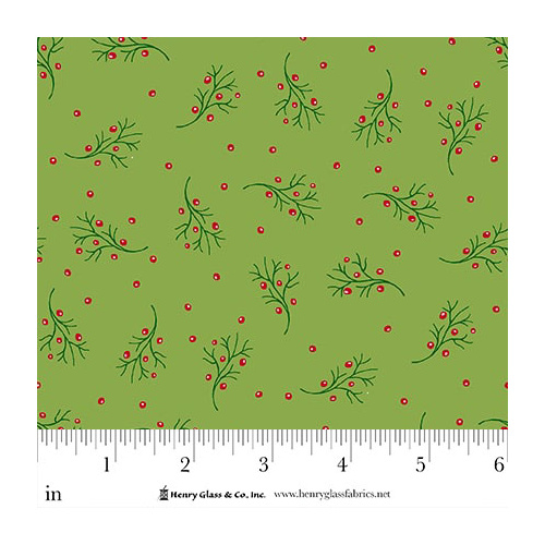 Scandinavian Holiday Holly Berry Sprigs Green 3453-66 Quilting Fabric 