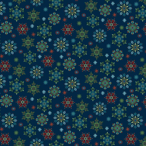 Nordic Holiday Village Snowflakes Blue 3605-79 Quilting Fabric