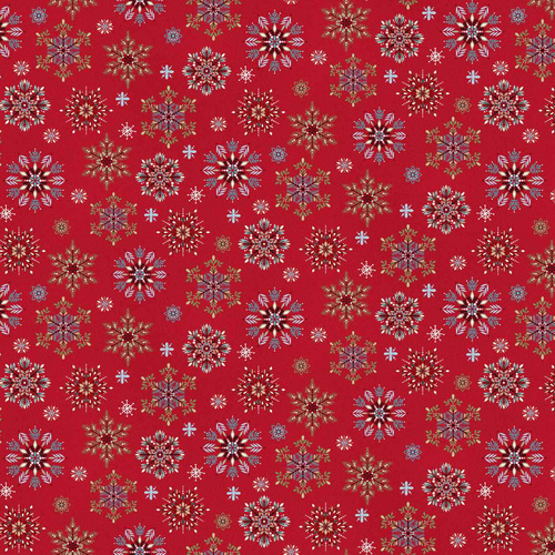 Nordic Holiday Village Snowflakes Red 3605-89 Quilting Fabric