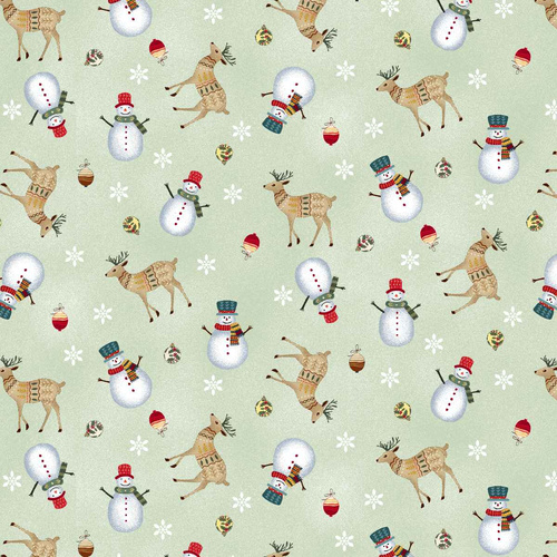 Nordic Holiday Village Tossed Reindeer Light Sage Multi 3607-16 Quilting Fabric