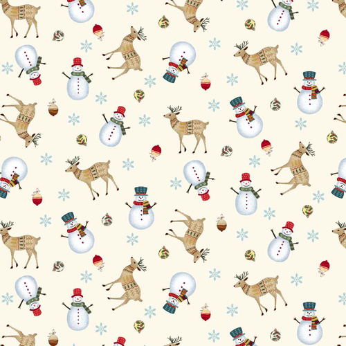 Nordic Holiday Village Tossed Reindeer Cream Multi 3607-44 Quilting Fabric