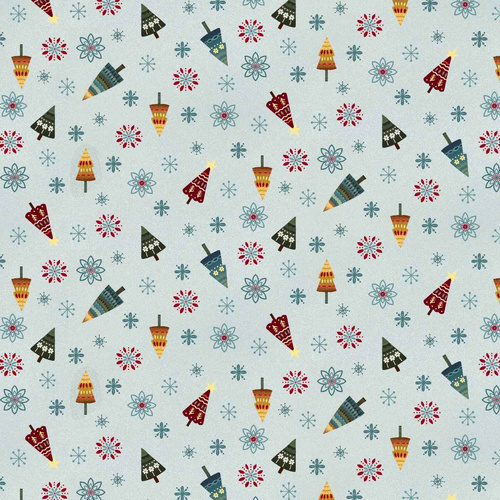 Nordic Holiday Village Tossed Trees Ice Blue 3608-17 Quilting Fabric