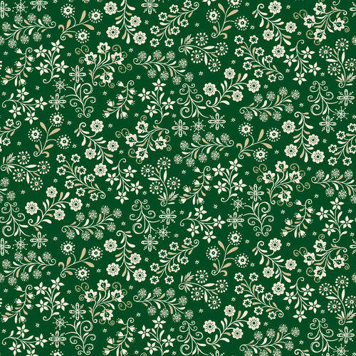 Nordic Holiday Village Floral Vines Green 3610-66 Quilting Fabric