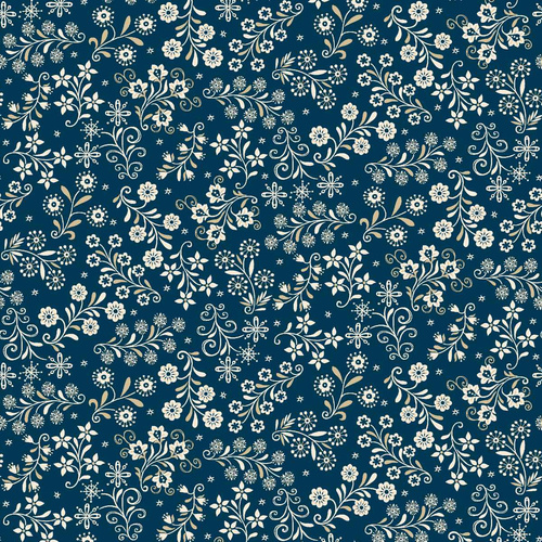 Nordic Holiday Village Floral Vines Blue 3610-77 Quilting Fabric
