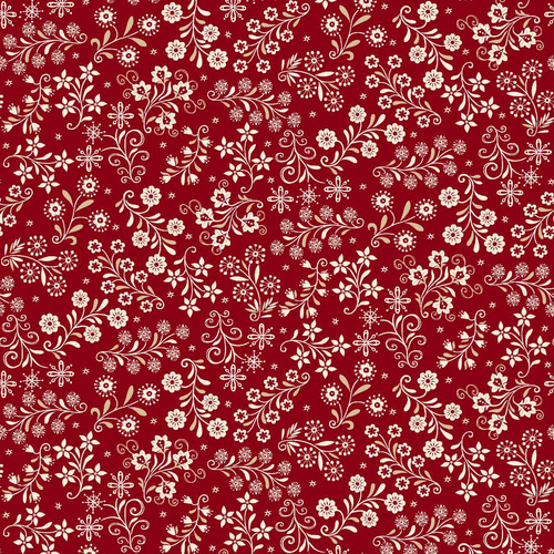Nordic Holiday Village Floral Vines Red 3610-88 Quilting Fabric