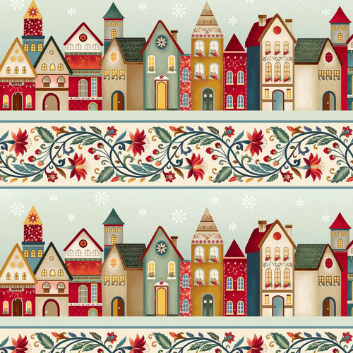 Nordic Holiday Village Border Stripe 3612-44 Quilting Fabric