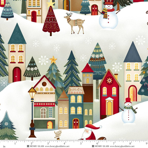 Nordic Holiday Village Santa Scene Cream 3613-44 Quilting Fabric