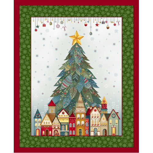 Nordic Holiday Village Trees Panel 3614P-17 36" (90 cm) Quilting Fabric