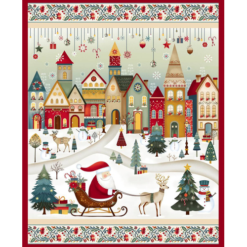 Nordic Holiday Village Santa Scenic Panel 3615P-44 36" (90 cm) Quilting Fabric