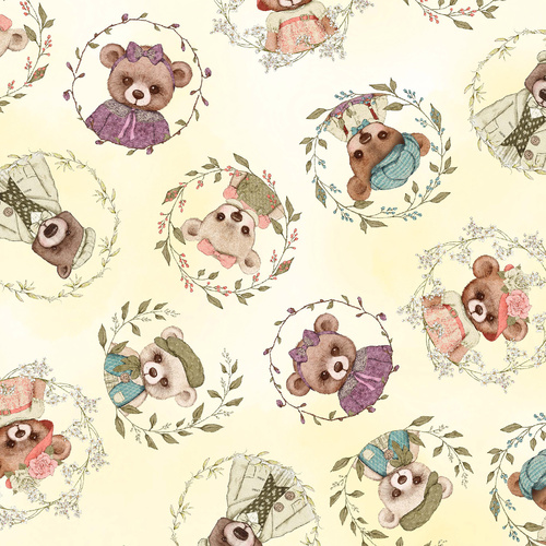 Bear Family Portrait Bear Flower Butter 4068/84B Quilting Fabric 