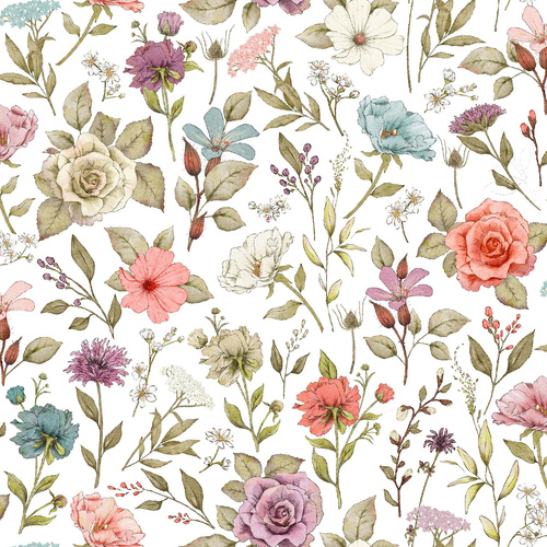 Bear Family Portrait Heavenly Flowers Multi 4068/86 Quilting Fabric 