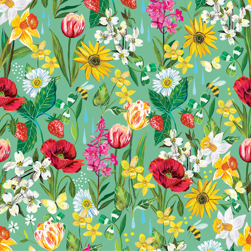 A Wildflower Heart Lydia's Meadow Teal 4075/0884 Quilting Fabric