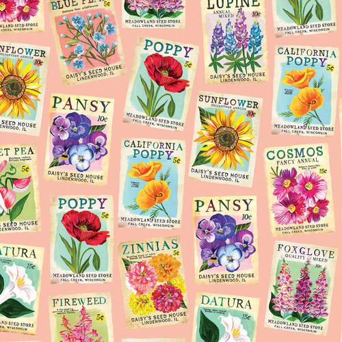 A Wildflower Heart Heritage Seedpacks Light Peach 4075/0926 Quilting Fabric