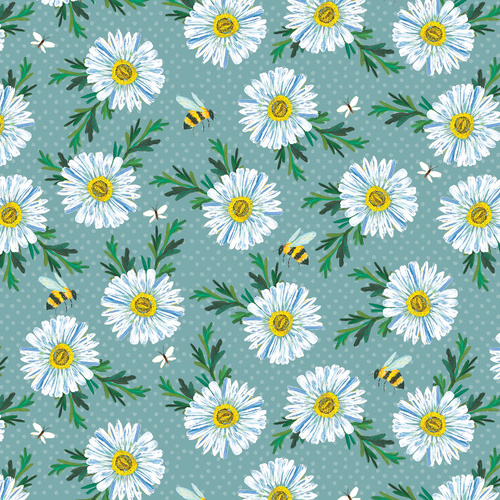 A Wildflower Heart Daisy Scatter Prairie Sky 4075/1354 Quilting Fabric