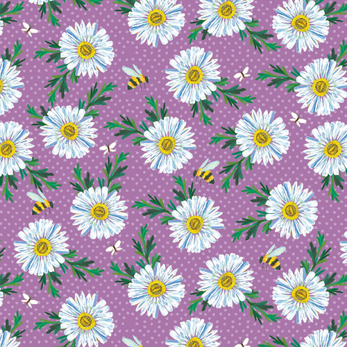 A Wildflower Heart Daisy Scatter Purple 4075/1364 Quilting Fabric 