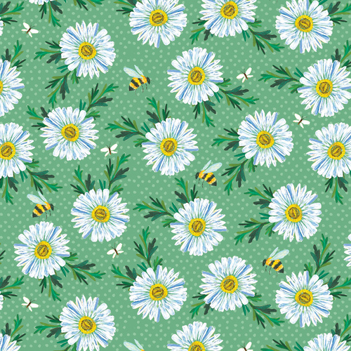 A Wildflower Heart Daisy Scatter Teal 4075/1384 Quilting Fabric
