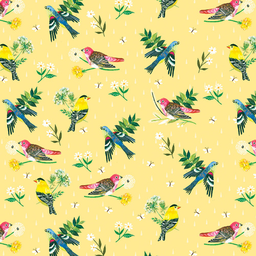 A Wildflower Heart Morning Birdsong Light Honey 4075/1430 Quilting Fabric
