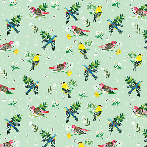 A Prairie Heart Morning Birdsong light Teal 4172/1480 Quilting Fabric